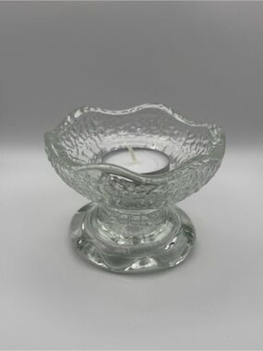 Vintage Anchor Hocking Stax Clear Pebble Texture Glass 3 Way Candle Holder